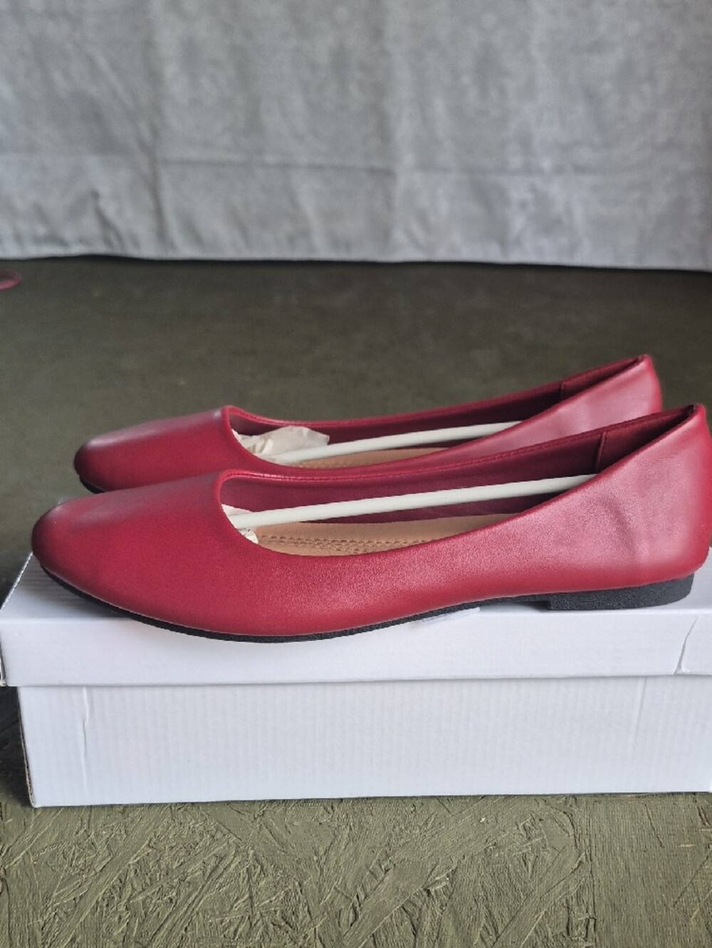 Women's Red Ballet Flats - Cushioned Slip-On Loafers - Picture 3 of 5